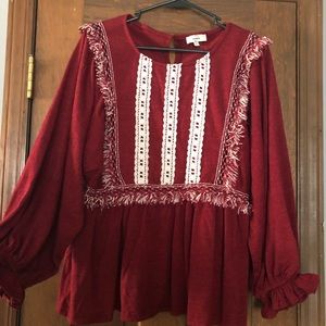 red and white ruffle top